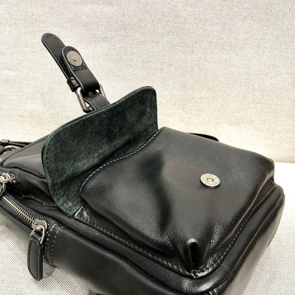 Fashion Women's  Cross Chest Purses Black Leather Sling Bags For Women Front