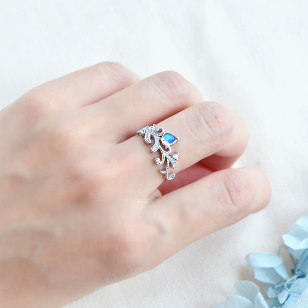 Female Blue Moonstone Engagement Ring White Gold Plated Sterling Silver Moonstone Ring For Women Accessories