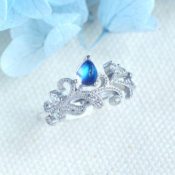 Female Blue Moonstone Engagement Ring White Gold Plated Sterling Silver Moonstone Ring For Women Affordable