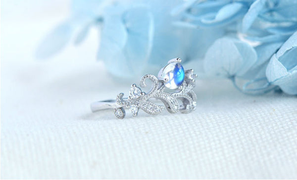 Female Blue Moonstone Engagement Ring White Gold Plated Sterling Silver Moonstone Ring For Women Quality