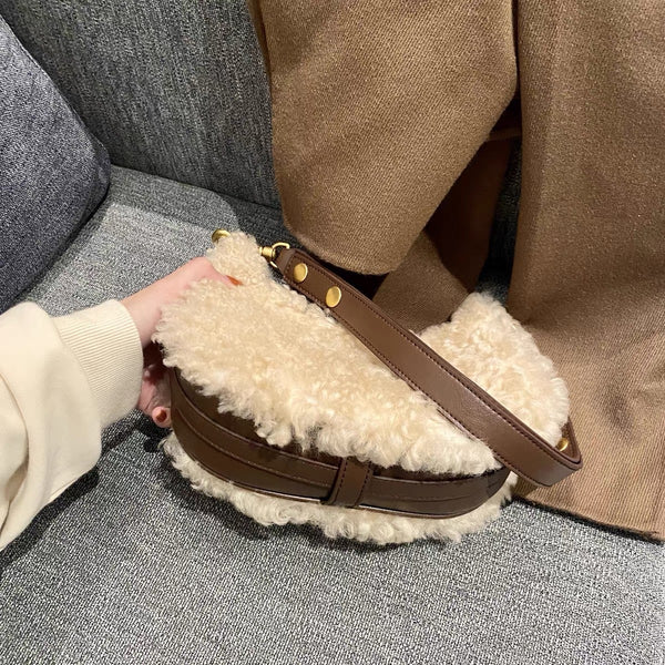 Fluffy Lamb Wool Shoulder Bags Warm Fur Small Handbags For Women Durable