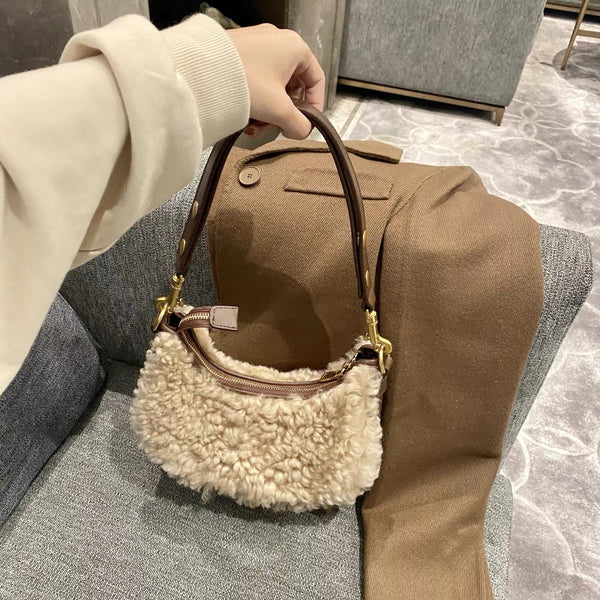 Fluffy Lamb Wool Shoulder Bags Warm Fur Small Handbags For Women Original