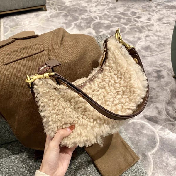 Fluffy Lamb Wool Shoulder Bags Warm Fur Small Handbags For Women Stylish