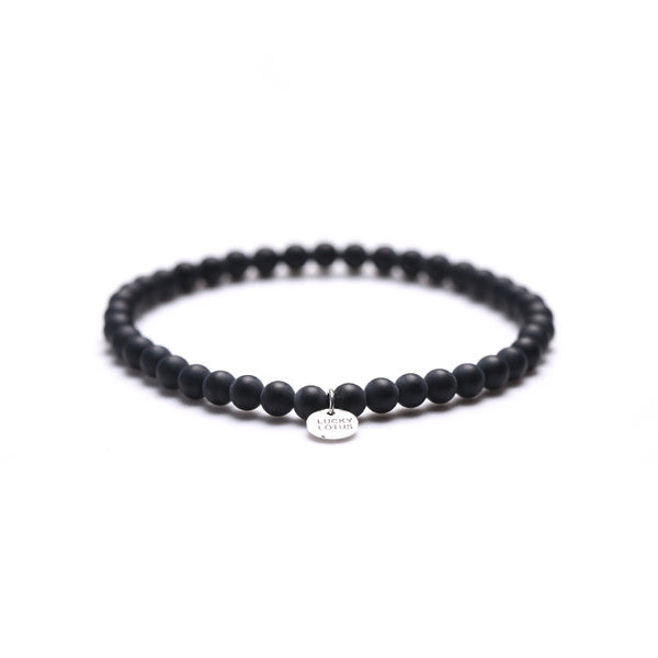 Onyx Obsidian Blue Sandstone Sterling Silver Bead Bracelet Handmade Couples Lovers Jewelry Accessories for Women Men