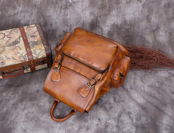 Funcky Womens Green Leather Backpack Purse Book Bags for Women