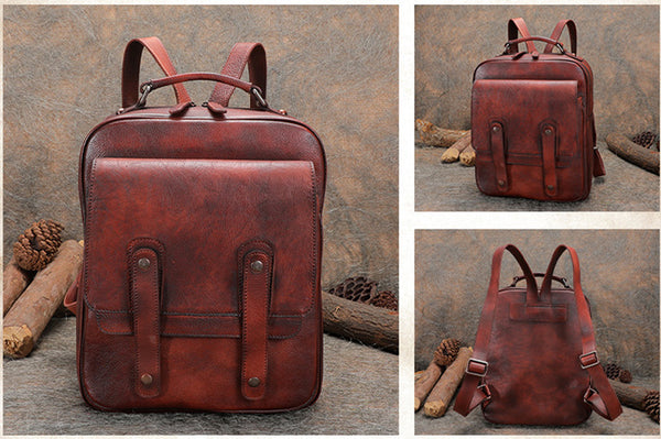 Funky Brown Leather Womens Backpack Bag Purse Cool Backpacks for Women Fashion