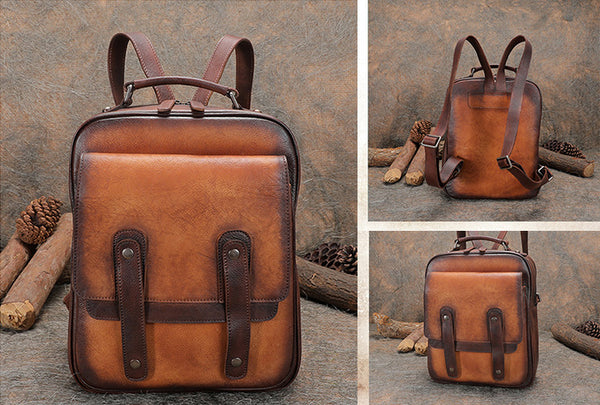 Funky Brown Leather Womens Backpack Bag Purse Cool Backpacks for Women Genuine Leather
