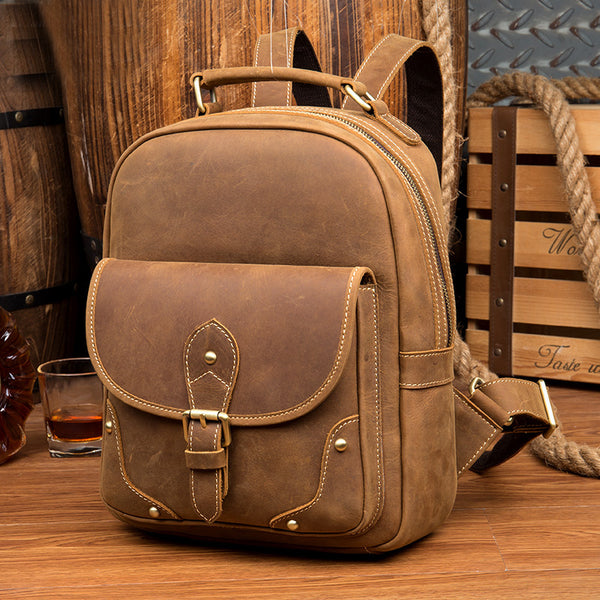 Funky Ladies Small Brown Leather Backpack Bag Bookbag Purse for Women Affordable