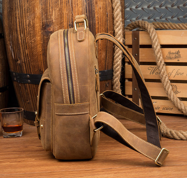 Funky Ladies Small Brown Leather Backpack Bag Bookbag Purse for Women Cool