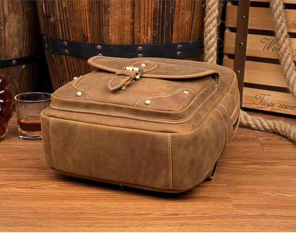 Funky Ladies Small Brown Leather Backpack Bag Bookbag Purse for Women Cowhide