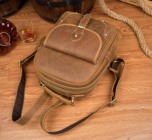 Funky Ladies Small Brown Leather Backpack Bag Bookbag Purse for Women Designer