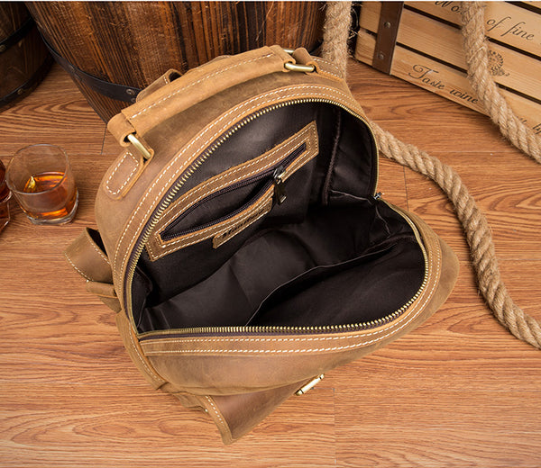 Funky Ladies Small Brown Leather Backpack Bag Bookbag Purse for Women Details