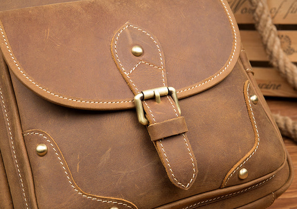 Funky Ladies Small Brown Leather Backpack Bag Bookbag Purse for Women Fashion