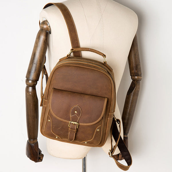 Funky Ladies Small Brown Leather Backpack Bag Bookbag Purse for Women Original
