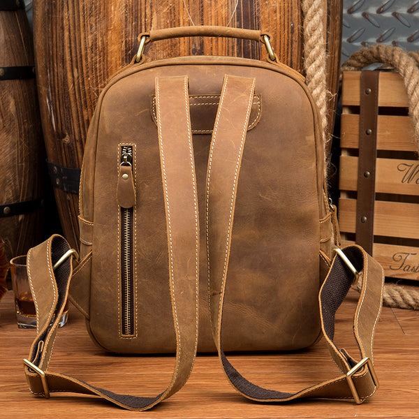 Funky Ladies Small Brown Leather Backpack Bag Bookbag Purse for Women