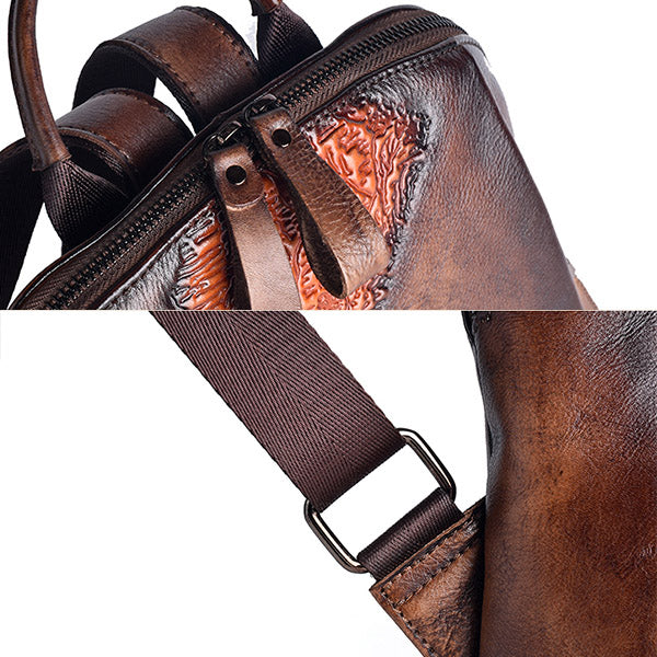 Funky Womens Brown Leather Backpack Handbags Purse Vintage Backpacks for Women cowhide