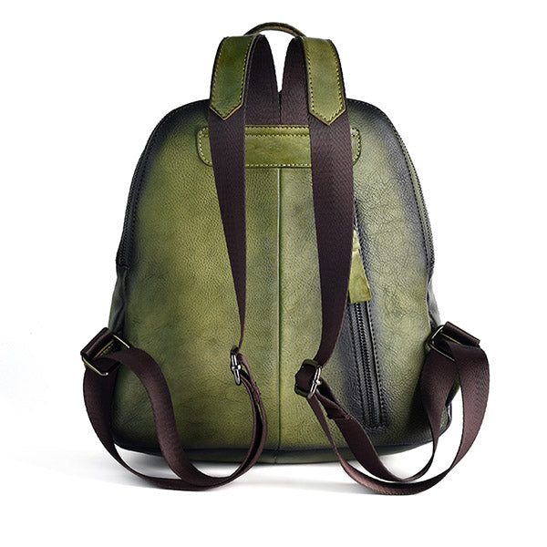 Funky Womens Brown Leather Backpack Handbags Purse Vintage Backpacks for Women small