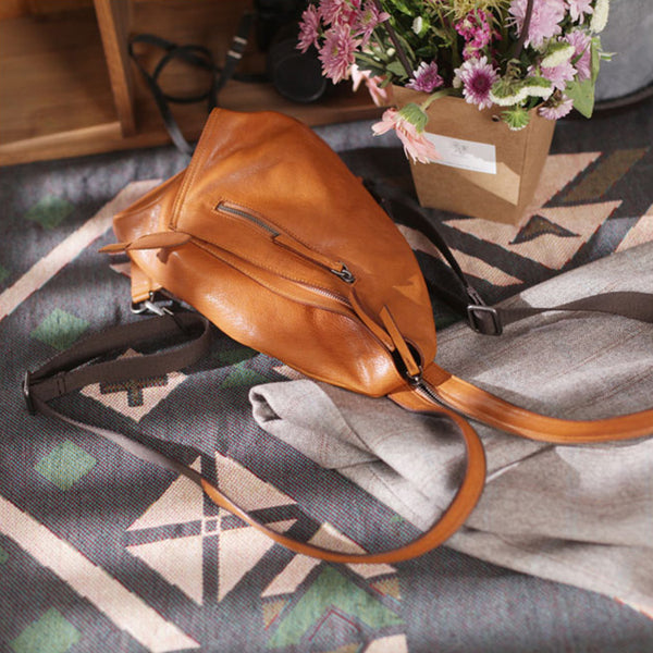 Funky Womens Brown Leather Backpack Purse Bookbag Purse Cool Backpacks for Women Handmade
