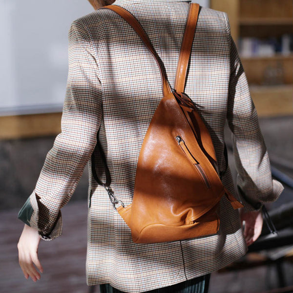 Funky Womens Brown Leather Backpack Purse Bookbag Purse Cool Backpacks for Women