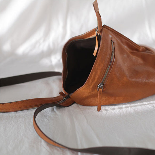 Funky Womens Brown Leather Backpack Purse Bookbag Purse Cool Backpacks for Women Minimalist