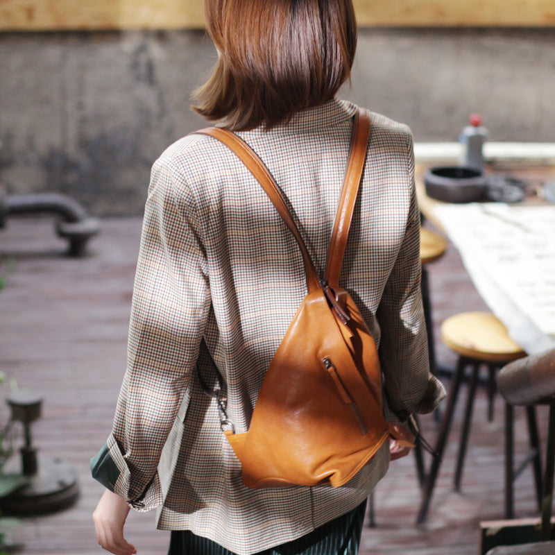 Funky Womens Brown Leather Backpack Purse Bookbag Purse