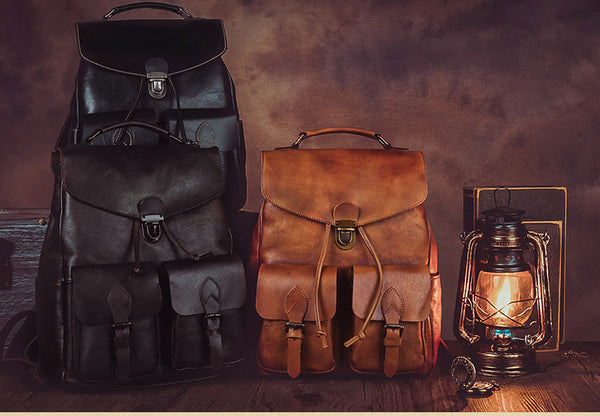 Funky Womens Square Genuine Leather Backpack Purse Laptop Bag for Women Accessories