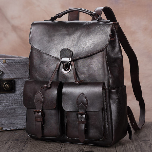 Funky Womens Square Genuine Leather Backpack Purse Laptop Bag for Women Beautiful