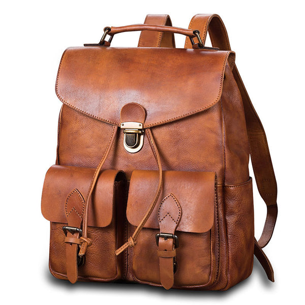 Funky Womens Square Genuine Leather Backpack Purse Laptop Bag for Women Chic
