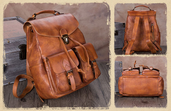 Funky Womens Square Genuine Leather Backpack Purse Laptop Bag for Women Cool