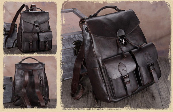 Funky Womens Square Genuine Leather Backpack Purse Laptop Bag for Women Cowhide