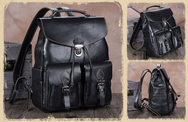 Funky Womens Square Genuine Leather Backpack Purse Laptop Bag for Women Funky