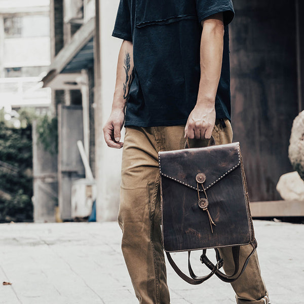 Funky Womens Tan Genuine Leather Backpack Bag Purse Cool Leather Backpacks for Women Inside