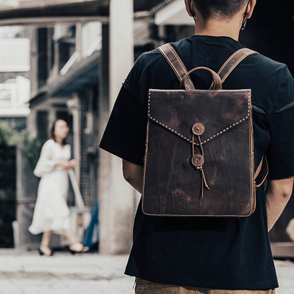 Funky Womens Tan Genuine Leather Backpack Bag Purse Cool Leather Backpacks for Women stylish