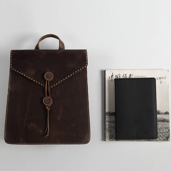 Funky Womens Tan Genuine Leather Backpack Bag Purse Cool Leather Backpacks for Women trendy