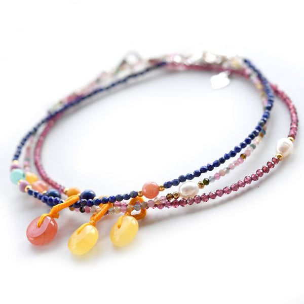 Garnet-Lapis-Lazuli-Tourmaline-Bead-Anklet-Handmade-Gemstone-Jewelry-Accessories-Gift-Women-adorable