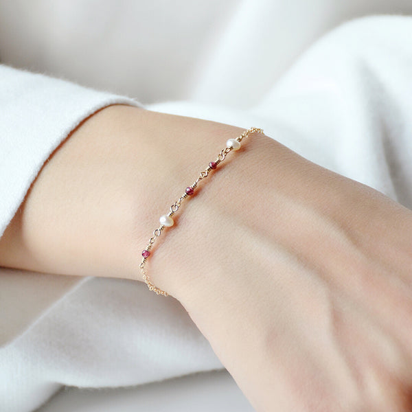 Garnet Pearl Bead Bracelet Gold Handmade Jewelry Accessories Women tiny