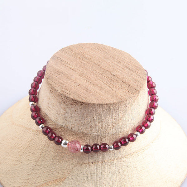 Garnet Sterling Silver Bead Bracelets Handmade Jewelry Accessories Gift Women cute