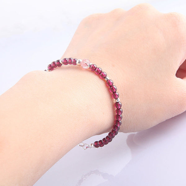 Garnet Sterling Silver Bead Bracelets Handmade Jewelry Accessories Gift Women fine