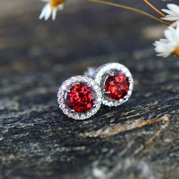 Garnet-Zircon-Stud-Earrings-Gold-Silver-Handmade-Jewelry-Women-January-Birthstone