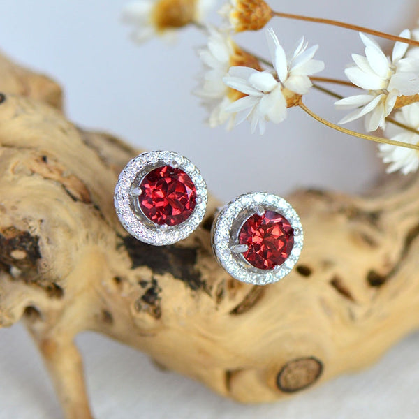 Garnet-Zircon-Stud-Earrings-Gold-Silver-Handmade-Jewelry-Women-cute