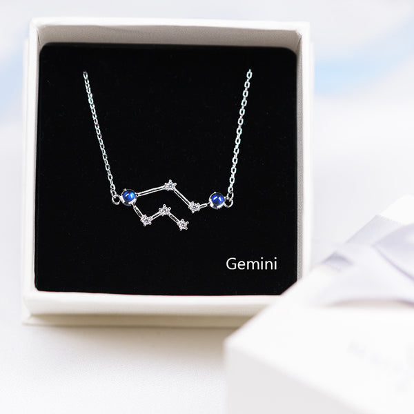 Constellation Moonstone Pendant Necklace in White Gold Plated Silver Gemstone Jewelry Women