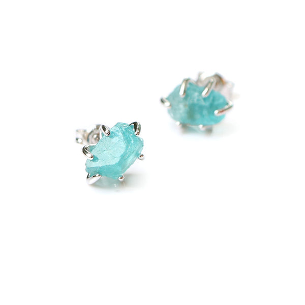 Natural Moroxite Stud Earrings in Sterling Silver Handmade Jewelry Accessories Women