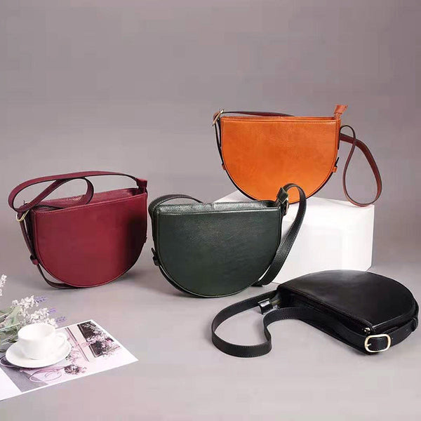 Genuine Leather Half-round Cross Shoulder Bag Side Bags Purse For Women Accessories