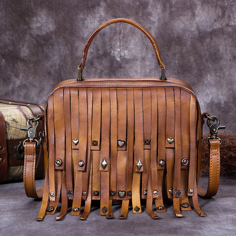 Genuine Leather Handbag Crossbody Shoulder Bags Purses Women Brown