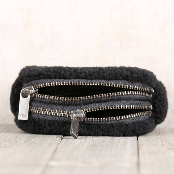 Ladies Black Fur Leather Wallet Small Coin Wallets Purse for Women
