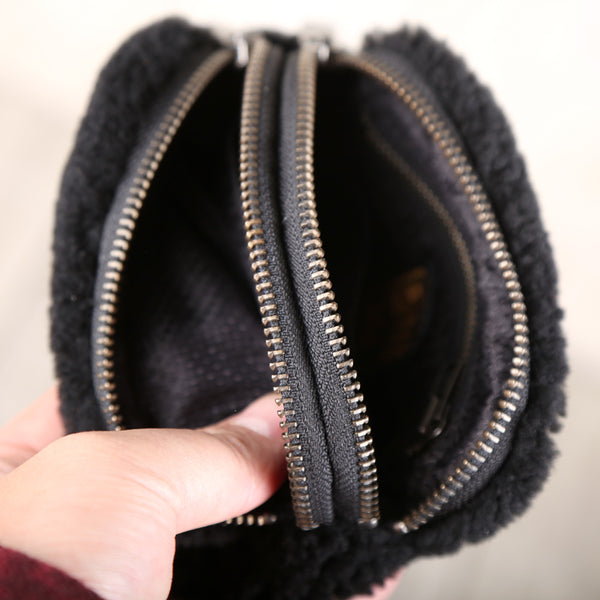 Genuine Leather One Fur Short Zip Wallets Clutches Coin Card Wallet Purse Women Men elegant