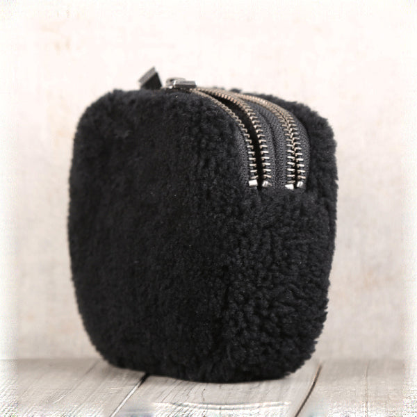 Genuine Leather One Fur Short Zip Wallets Clutches Coin Card Wallet Purse Women Men fine