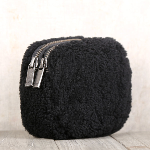 Genuine Leather One Fur Short Zip Wallets Clutches Coin Card Wallet Purse Women Men