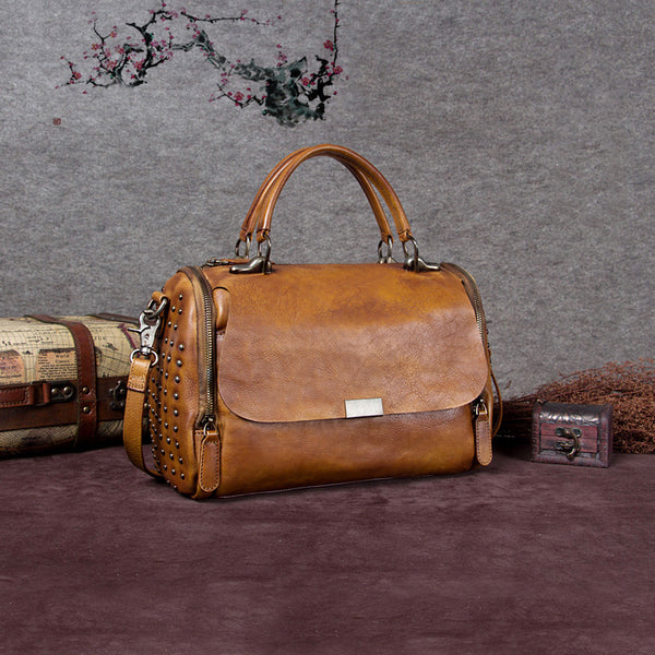 Genuine Leather Vintage Handbag Crossbody Shoulder Bags Purses Women Brown