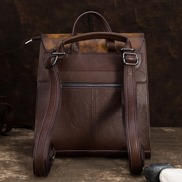 Genuine Leather Women Backpack Purse Cool Backpacks for Women cowhide